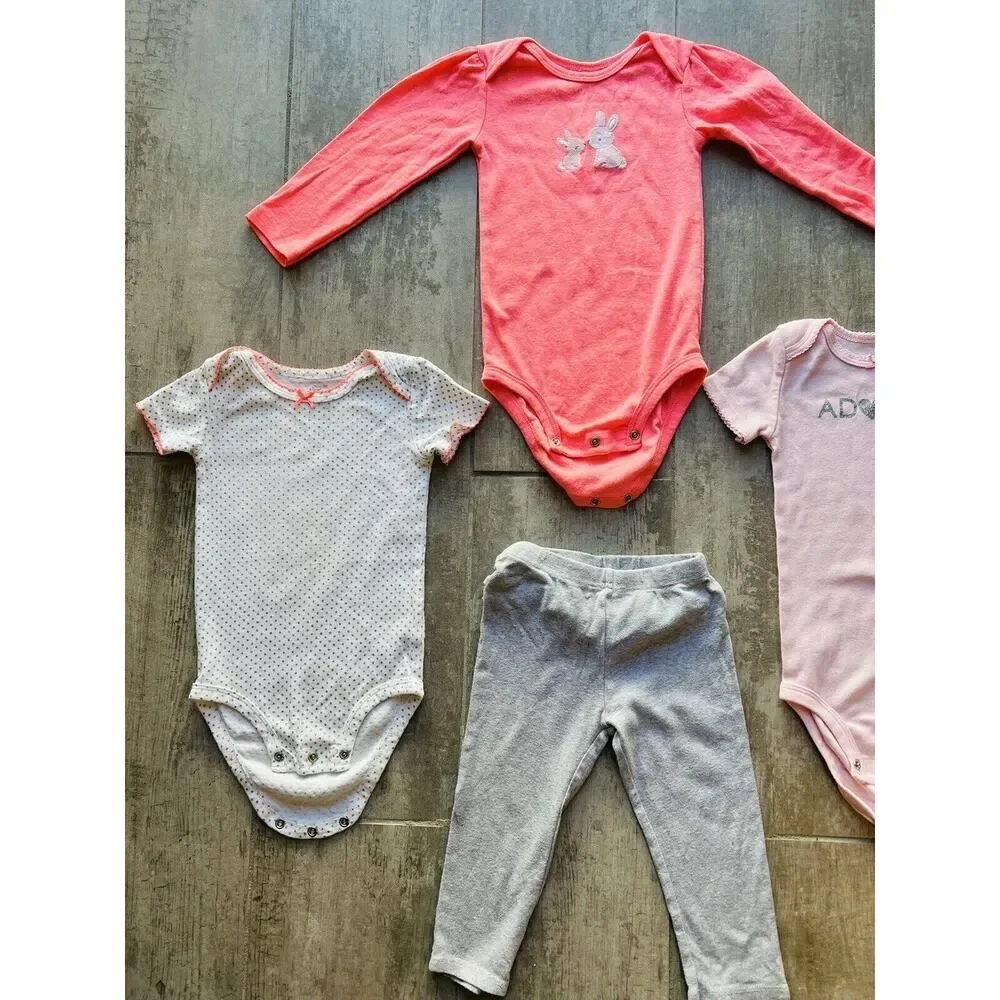 Baby Girl Toddler Bodysuit & Pants NEW 5 Piece Outfit Set Cotton Pink ADORED 18M